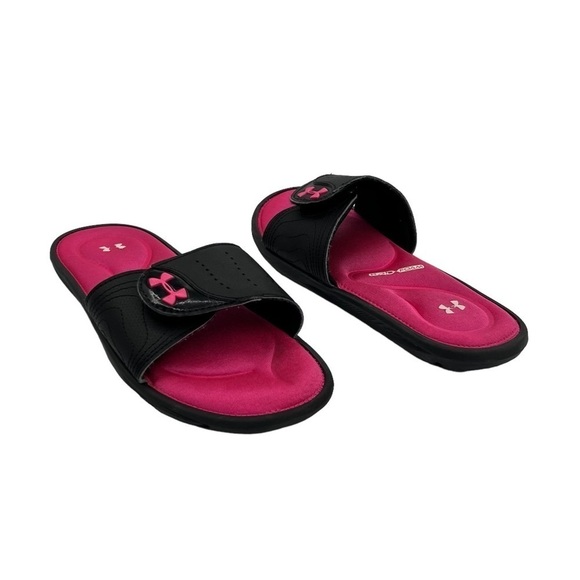 Under Armour Black Pink Surge Ignite IX Memory Foam Slides Size 3 Y Girl's - Picture 1 of 8